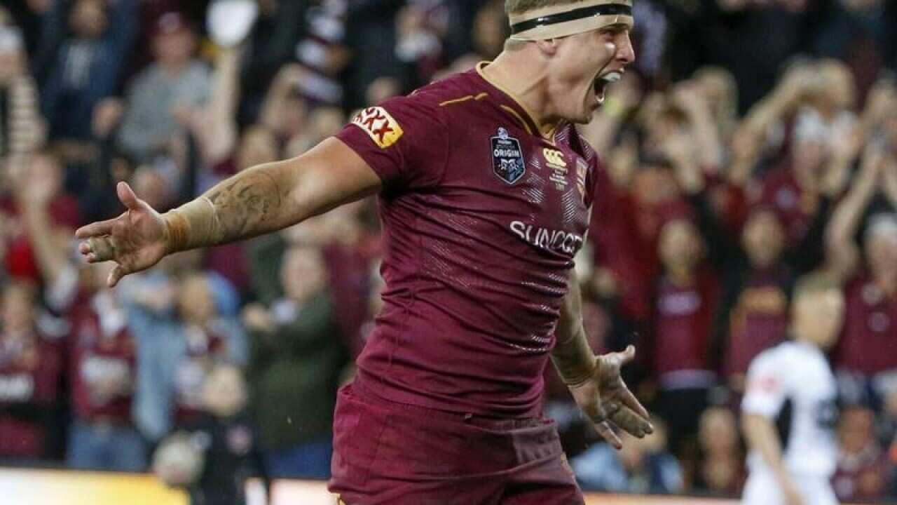 Jarrod Wallace celebrates a try