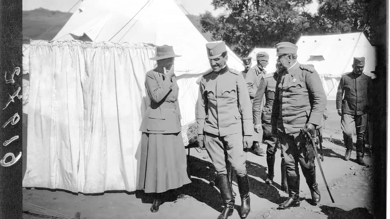 Australian Dr Agnes Bennett and Serbian Crown Prince Aleksandar Karadjordjevic during the WWI.jpg