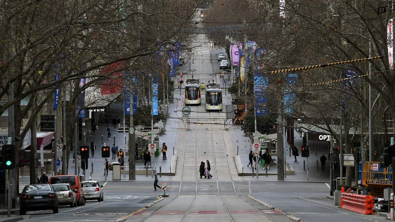A general view along Bourke Street in Melbourne in lockdown.