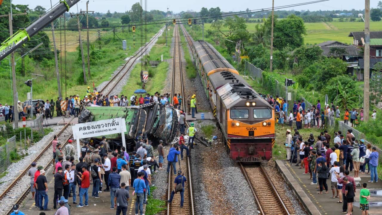 A deadly collision with a train next to Khlong Kwaeng Klan railway station in Chachoengsao province, Bangkok, Thailand on October 11, 2020. (MLADEN ANTONOV - AFP via Getty Images).jpg