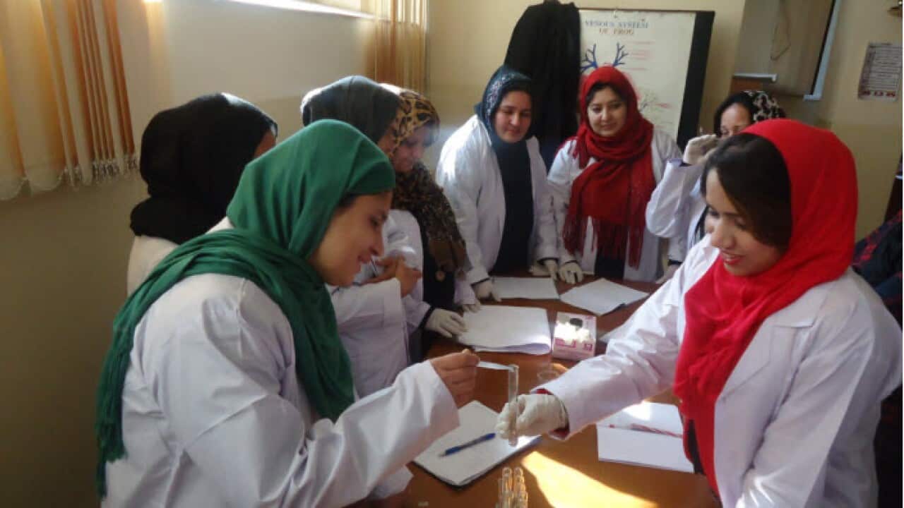 Sciene teacher being trained by AADO in Afganistan