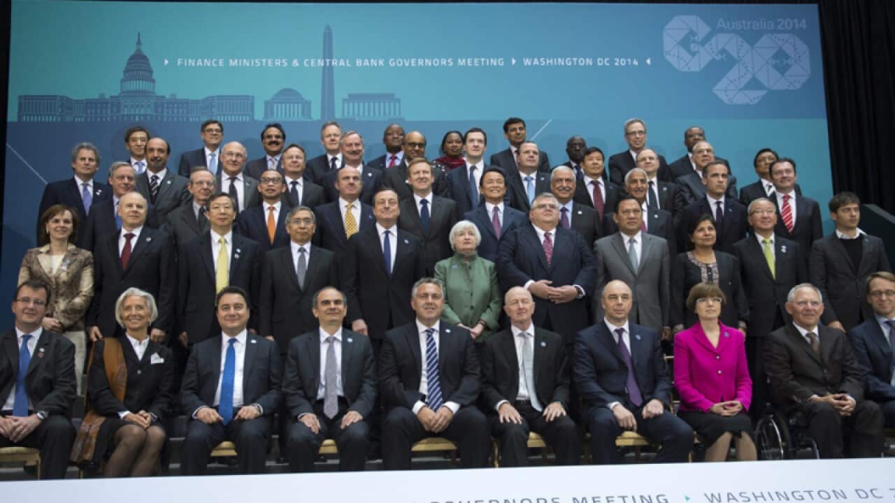 G20 finance ministers and central bank chiefs pose for a photograph