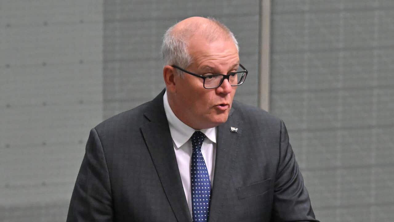 Former prime minister Scott Morrison speaks on the Voice to Parliament legislation in the House of Representatives at Parliament House in Canberra.