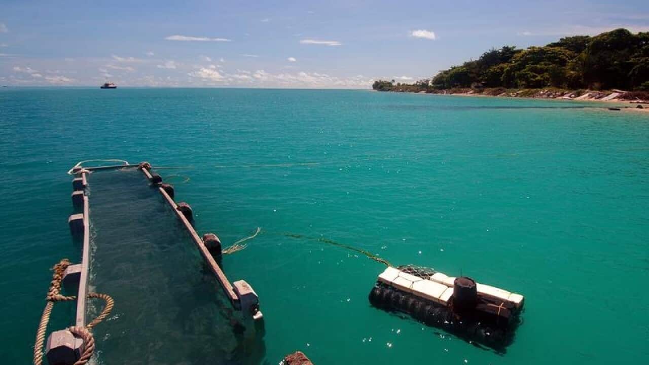 A file supplied image of a jetty underwater in the Torres Strait.