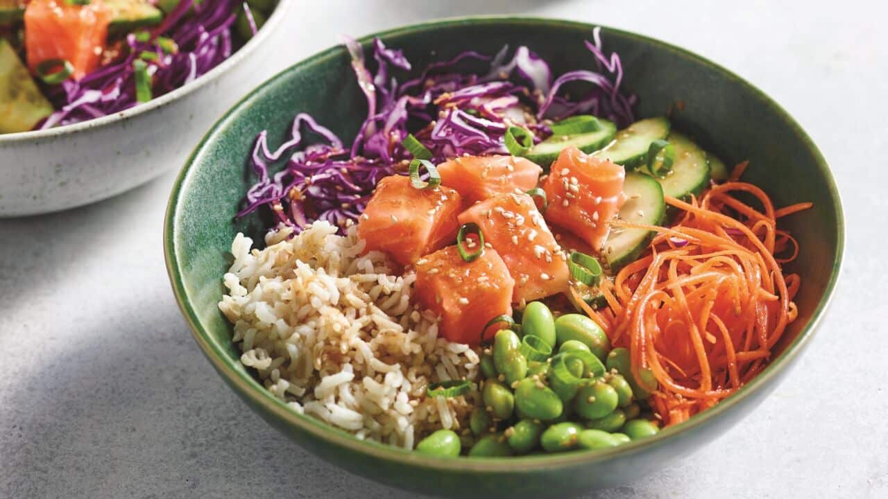 The salmon poke bowl.