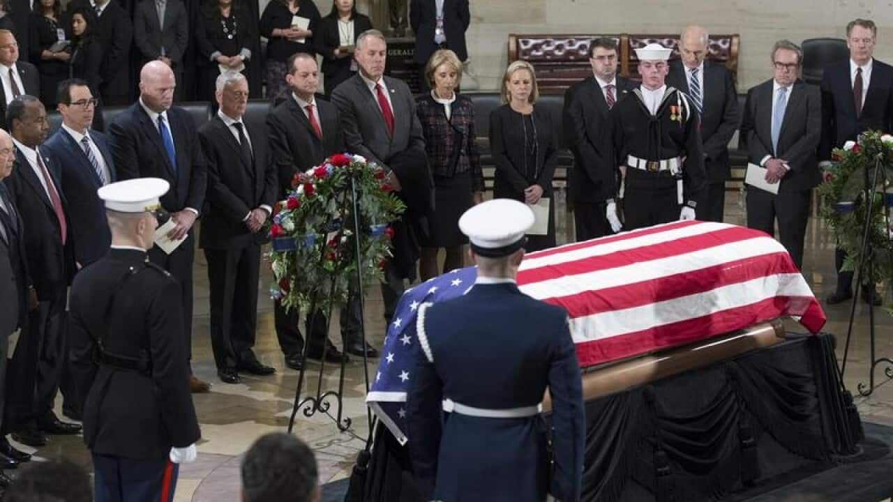 Casket containing the body of President George HW Bush.