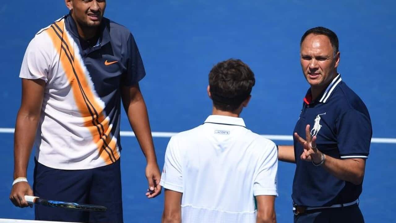 Umpire Mohamed Lahyani and Australian ace Nick Kyrgios