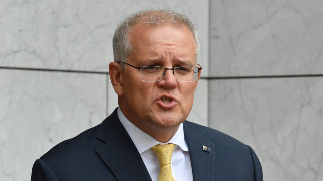 Prime Minister Scott Morrison is seen speaking.