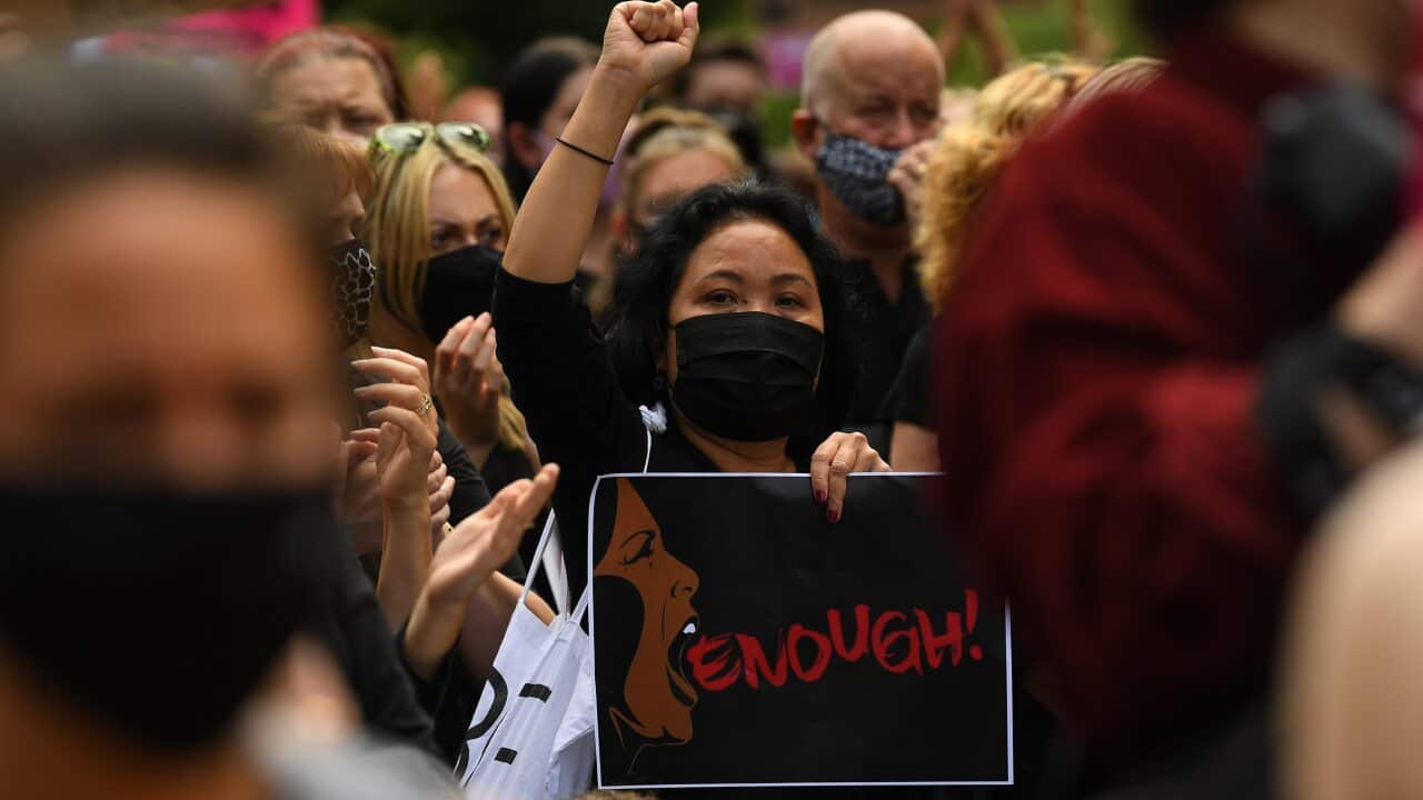The Women's March 4 Justice in Melbourne in March 2021.