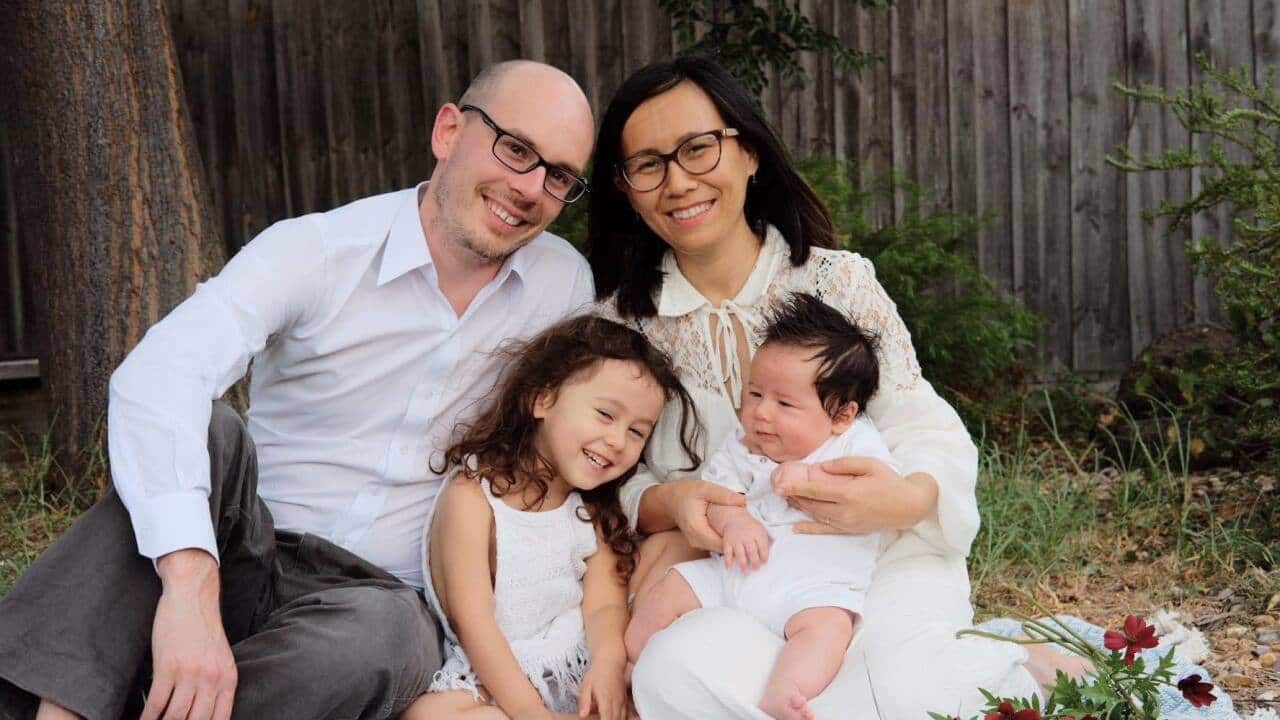 Joy Trần and Stephane Langeard family with their daughter (Noemie) and their son (Kien)