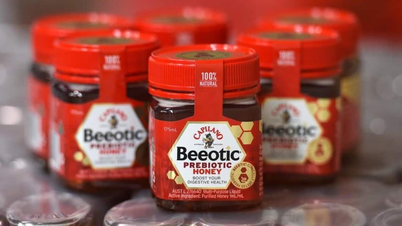 Jars of Beeotic honey at the Capilano honey factory in Brisbane.