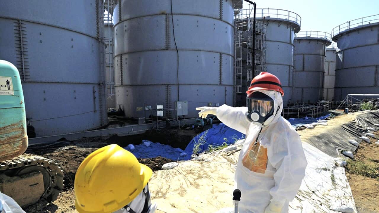 Inspectors at the Fukushima No. 1 nuclear power plant in Okuma.