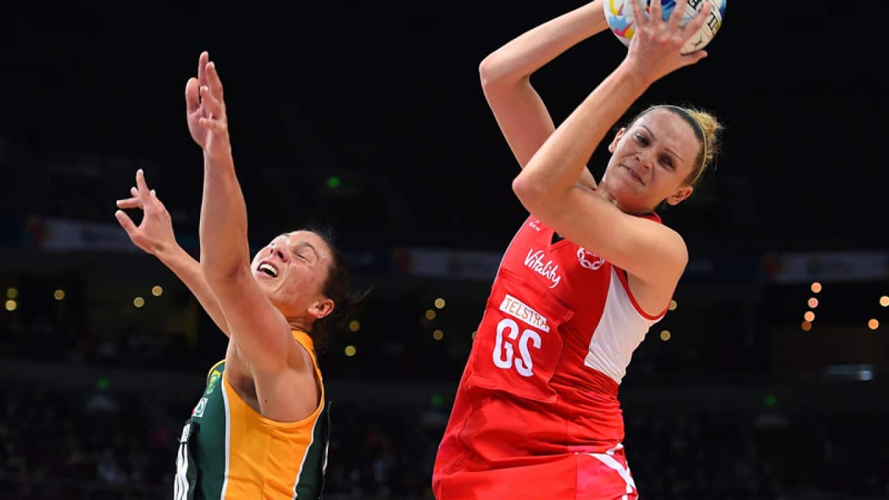 Joanne Harten of England, (right), with Adele Niemand of South Africa