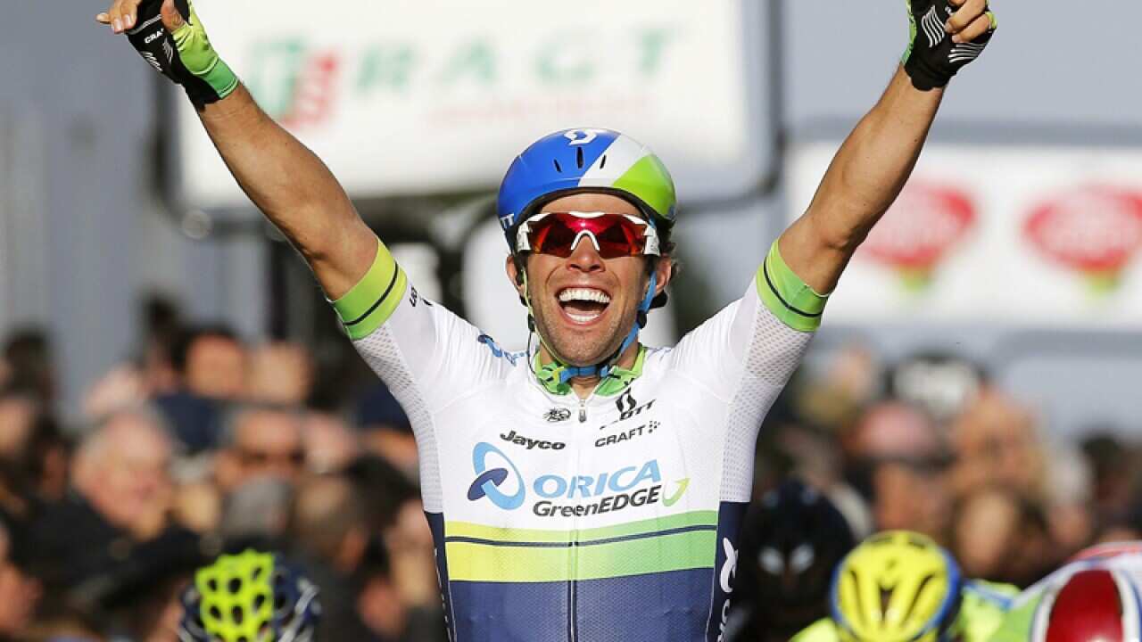 Michael Matthews celebrates winning the 3rd stage of the Paris-Nice