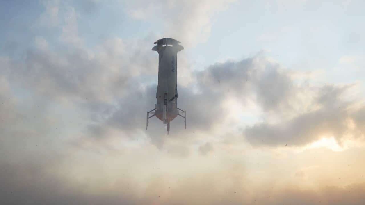 The Blue Origin flight (20 July 2021) into space. Amazon founder Jeff Bezos was accompanied on the Blue Origin journey by his brother, Mark Bezos, as well as the oldest and youngest people ever to go to space, Wally Funk, 82 years old, and Oliver Daemon,