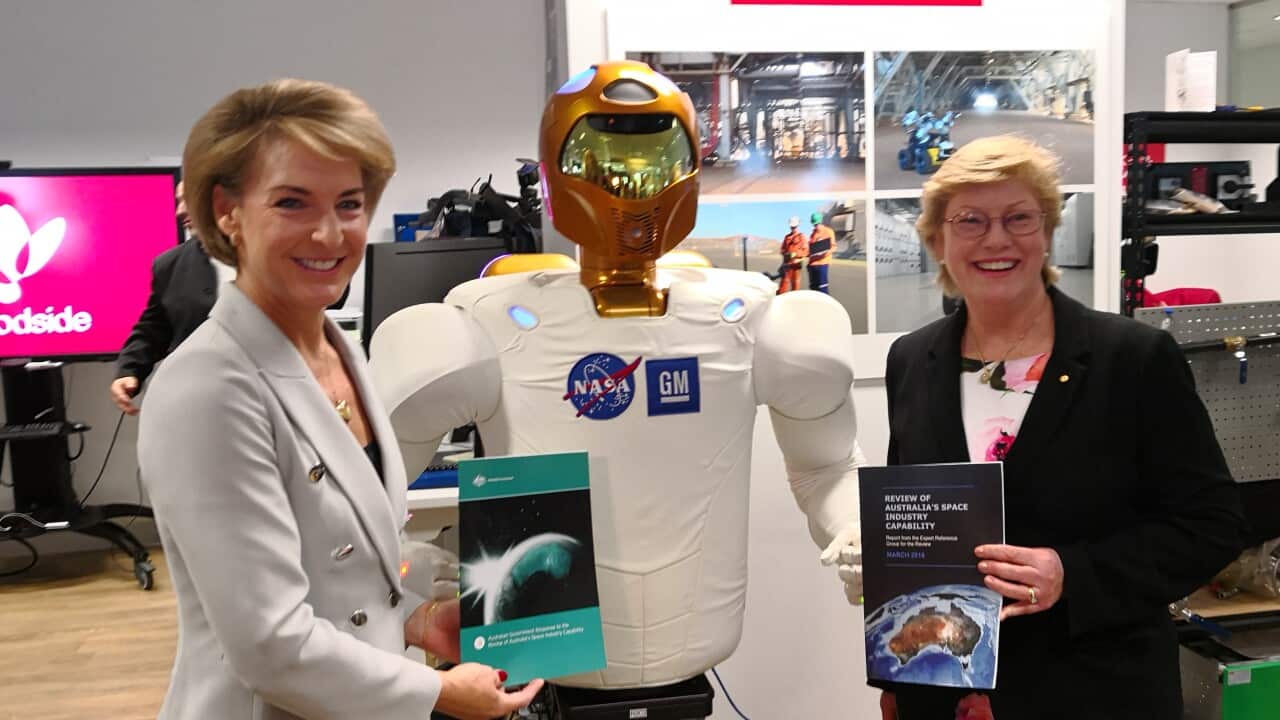 Senator Michaelia Cash and Dr Megan Clark with the NASA Robonaut