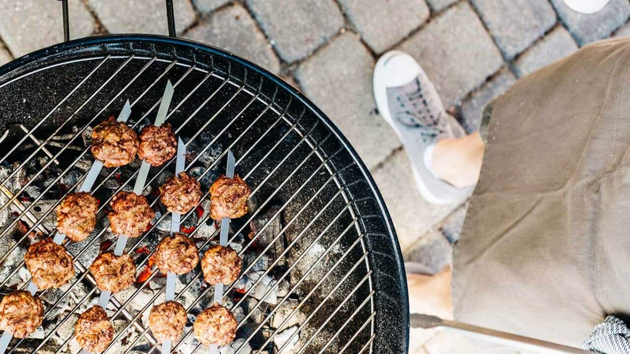 Gyros meatball kebabs on grill 