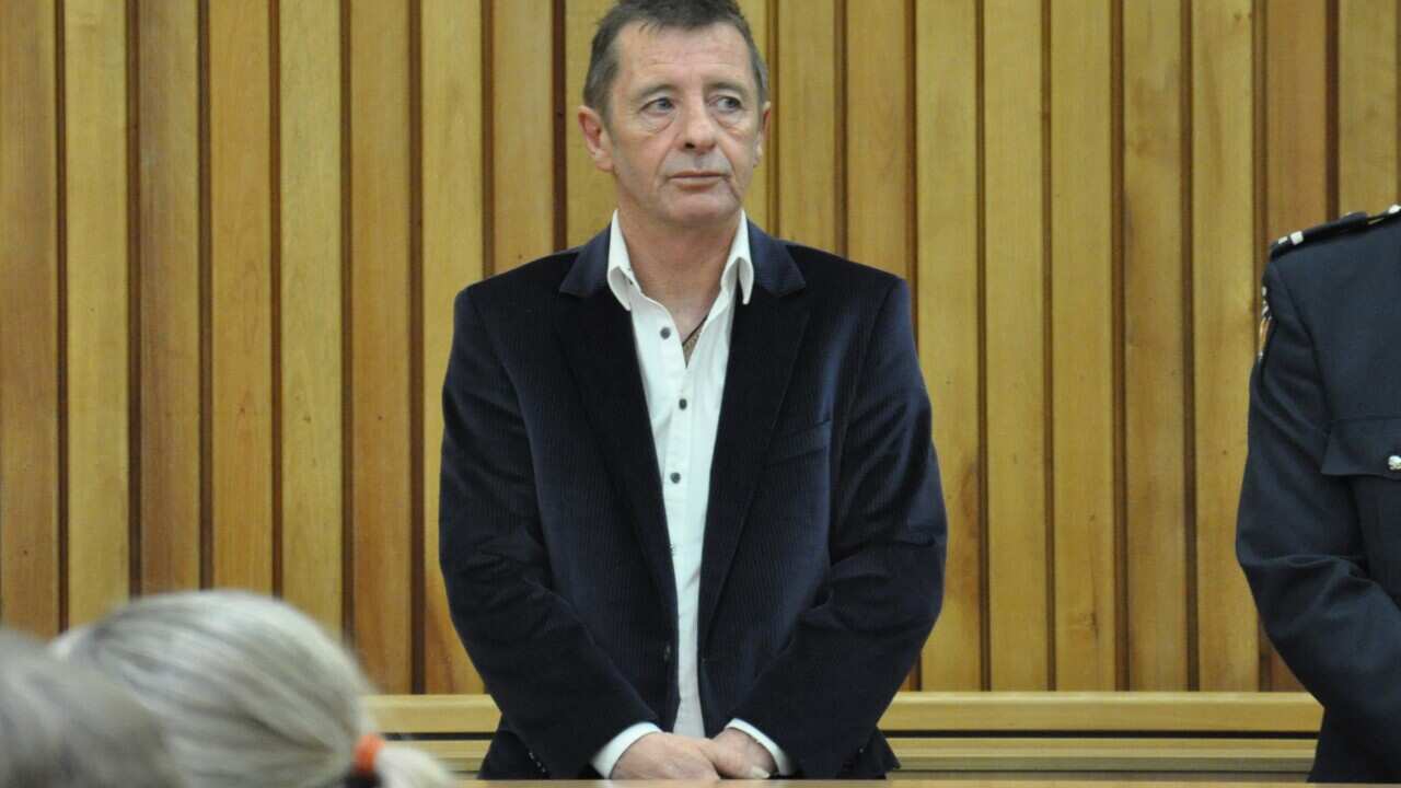 Former AC/DC drummer Phil Rudd awaiting sentencing at the District Court in Tauranga, New Zealand. (AAP)