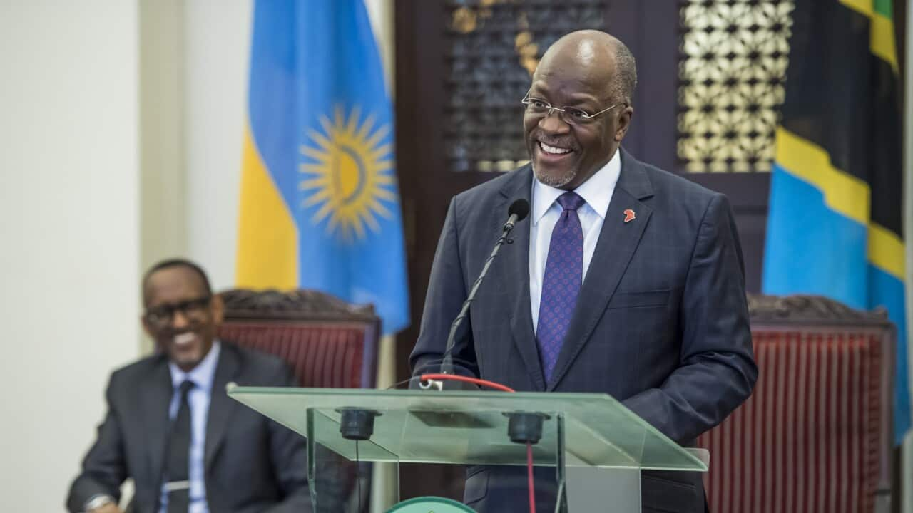 Uwahoze arongoye igihugu ca Tanzania Dr.John Pombe Magufuli ariko arashikiriza ijambo mu ruzinduko rw'akazi Paul Kagame yari yakoze muri Tanzania, 14 Nzero 2018