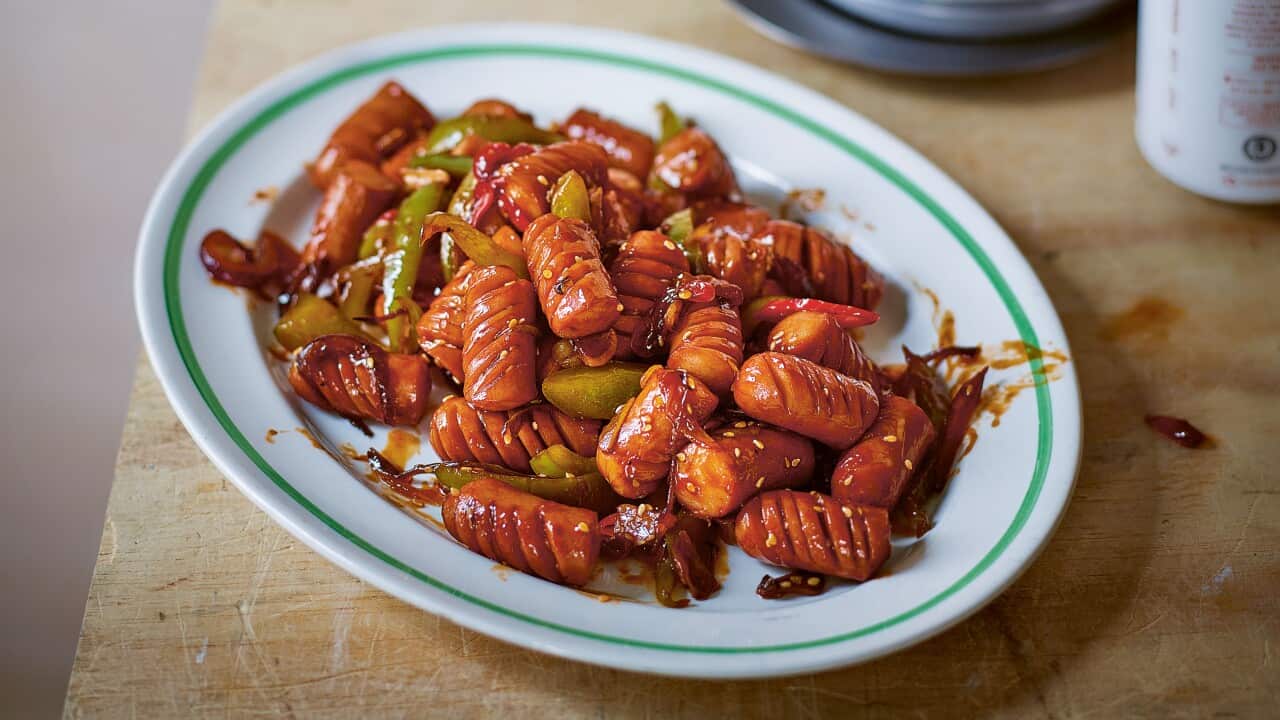 Ketchup fried frankfurters.jpg