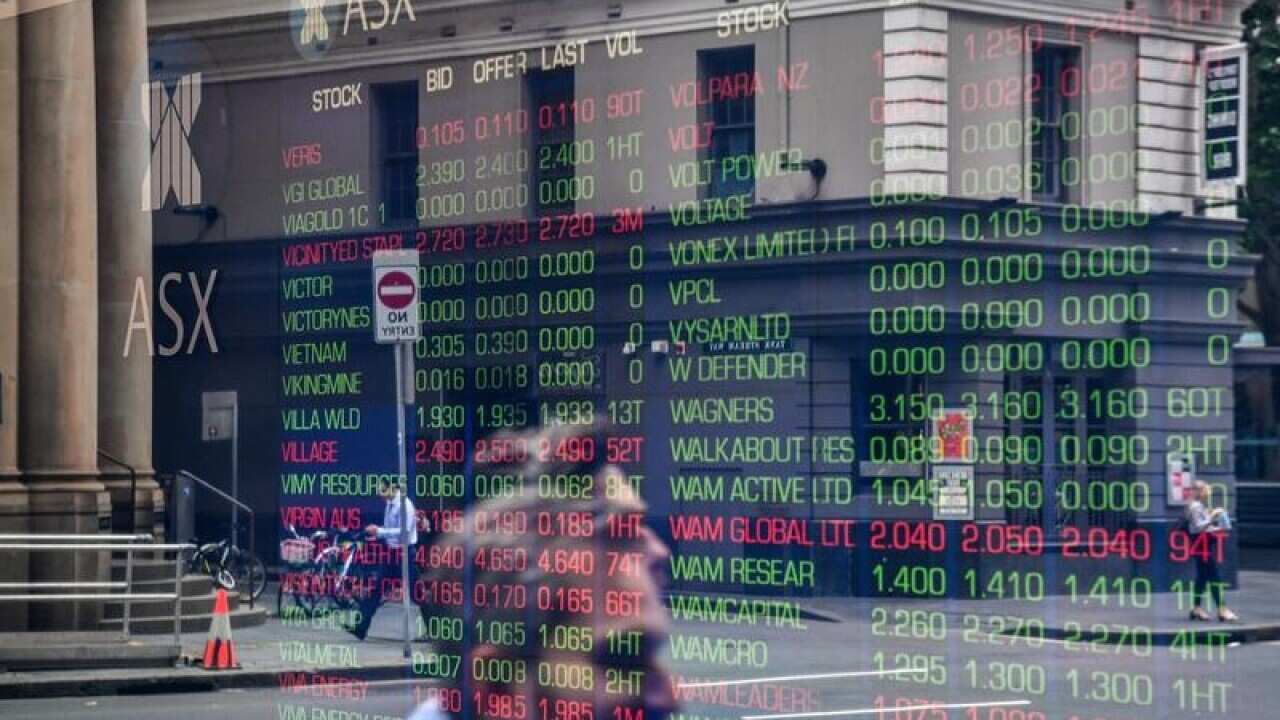 The indicator board at the ASX is seen in Sydney.