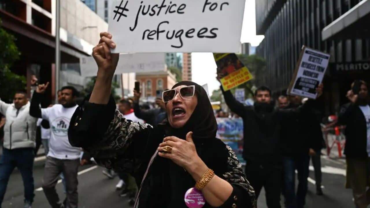 Protesters attend the 'Justice for refugees' rally in Sydney