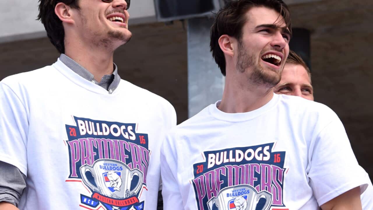 Western bulldogs captain Easton Wood (right) with Tom Boyd
