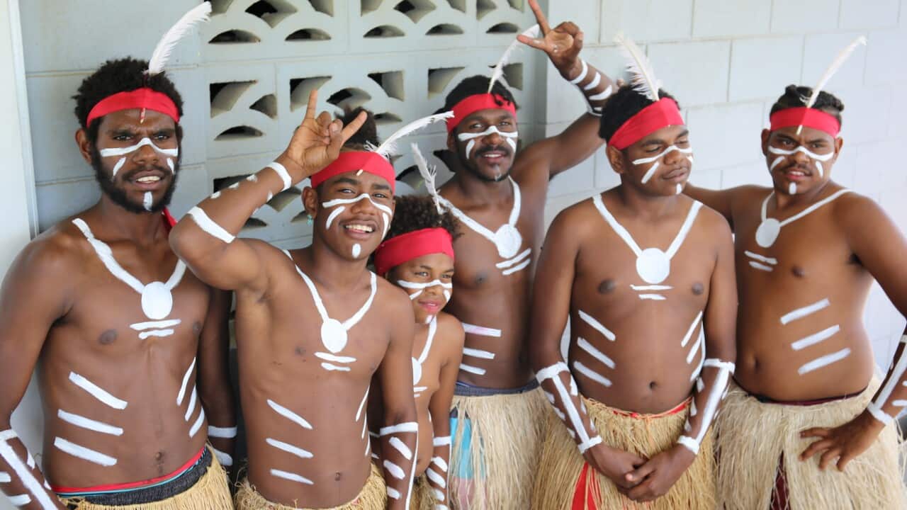 The Wabunau Geth dance group from Kaurareg Nation