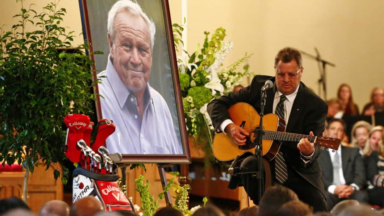 a memorial service for golfer Arnold Palmer