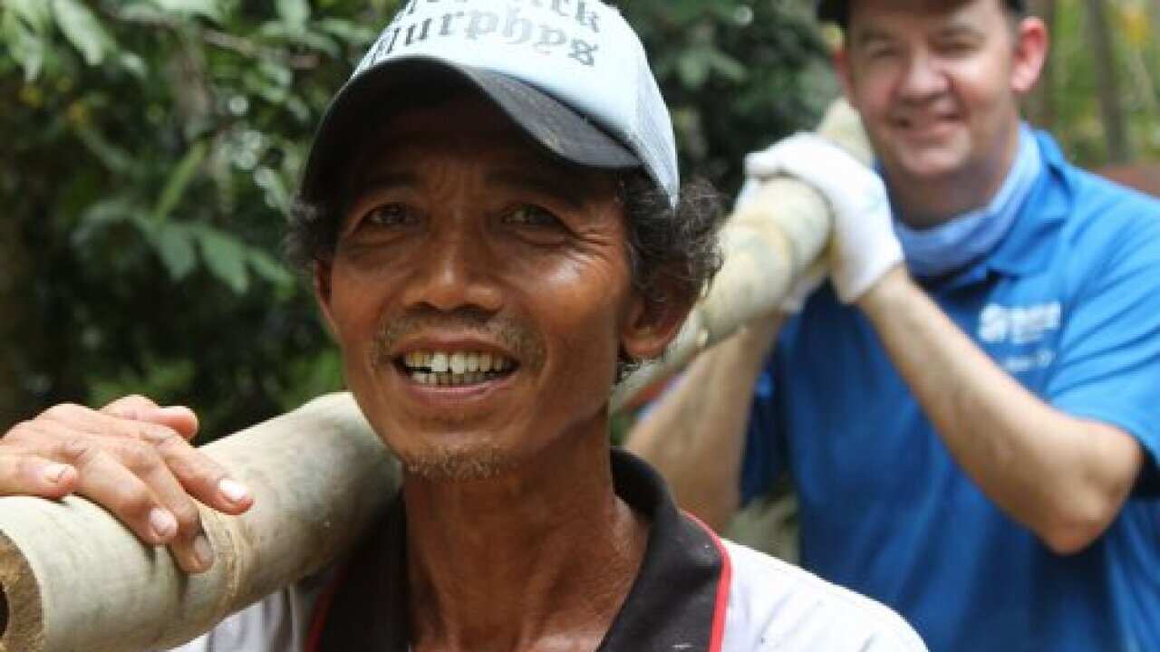 Habitat for Humanity volunteers at work in Indonesia.