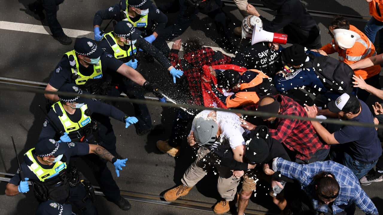 Anti-lockdown protesters clash with police in Melbourne.