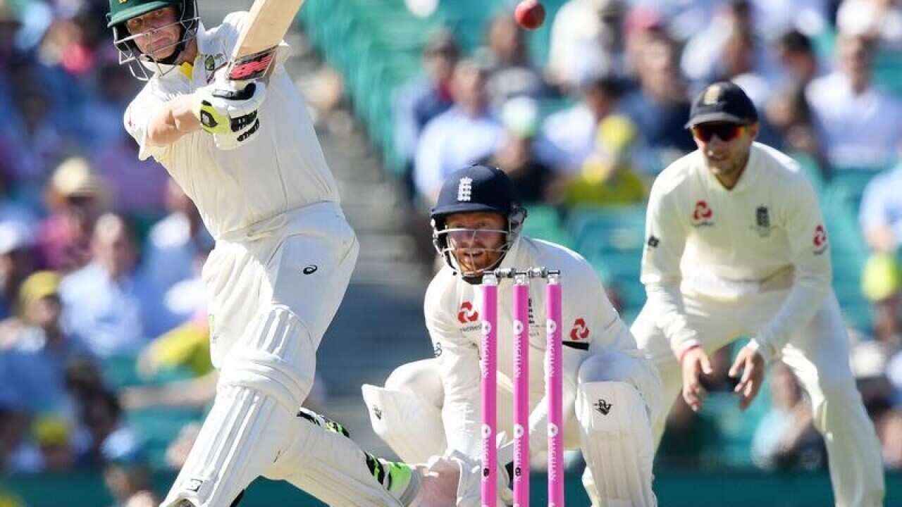 Australian captain Steve Smith plays a shot