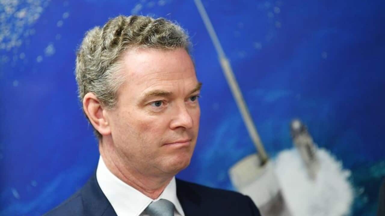 Minister for defence Christopher Pyne addresses the media in Adelaide.