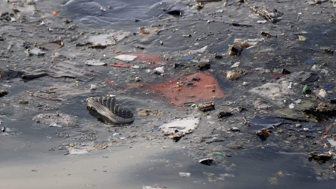 Debris from the crashed Lion Air plane in the sea off the coast of Tanjung Pakis Karawang, Indonesia, 29 October 2018.