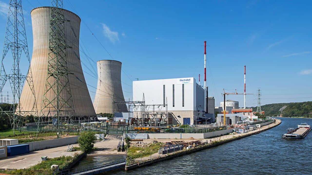 Cooling towers of the Tihange Nuclear Power Station along the Meuse River at Huy / Hoei