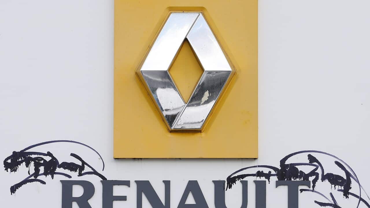 The logo of French car manufacturer Renault is on display in front of the company headquarters in Boulogne Billancourt, near Paris, France, 14 January 2016.