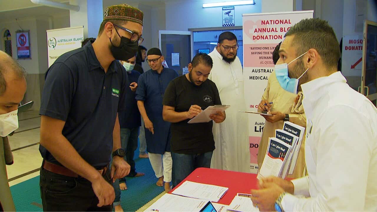 Signing up to give blood at Rooty Hill Mosque in Sydney