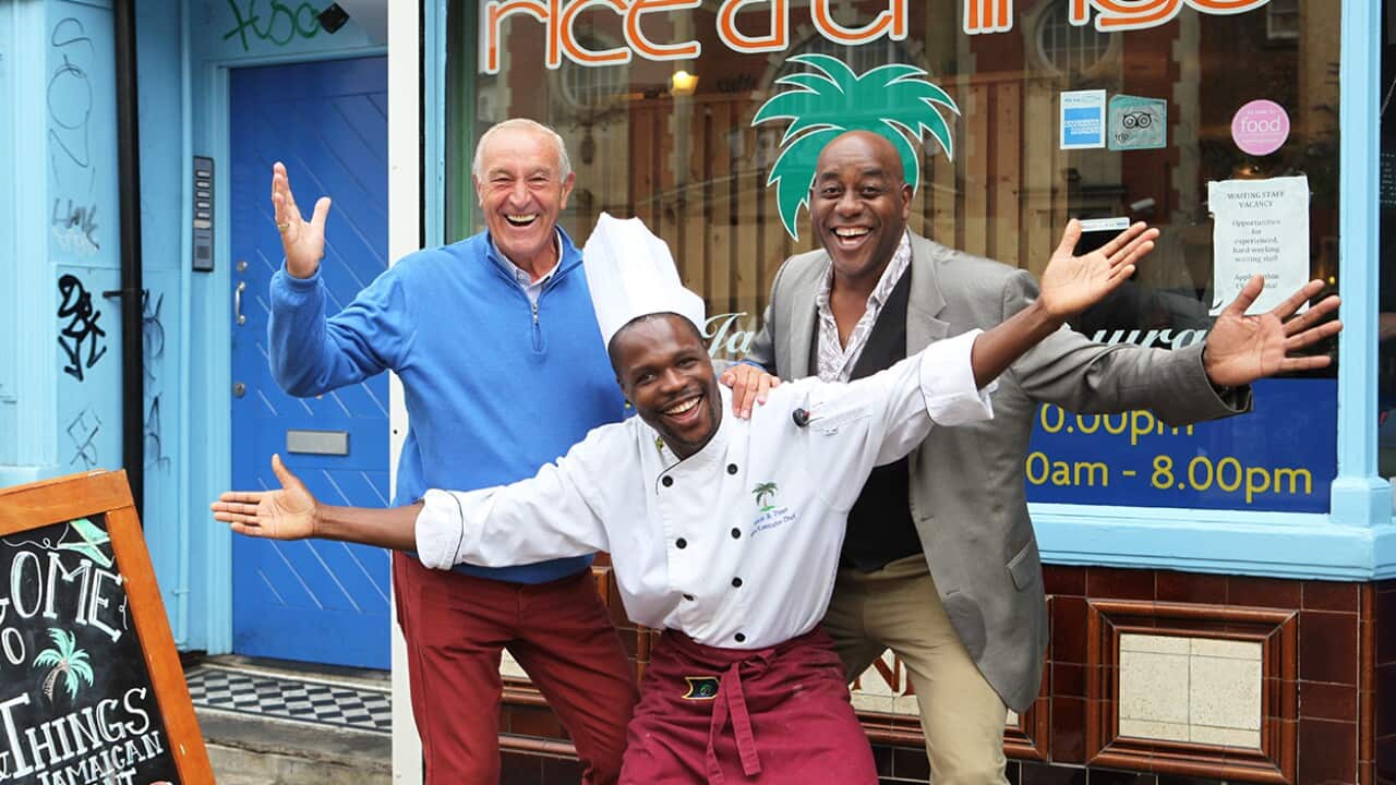 Len Goodman and Ainsley Harriott visit Rice & Things chef Branatic Neufville