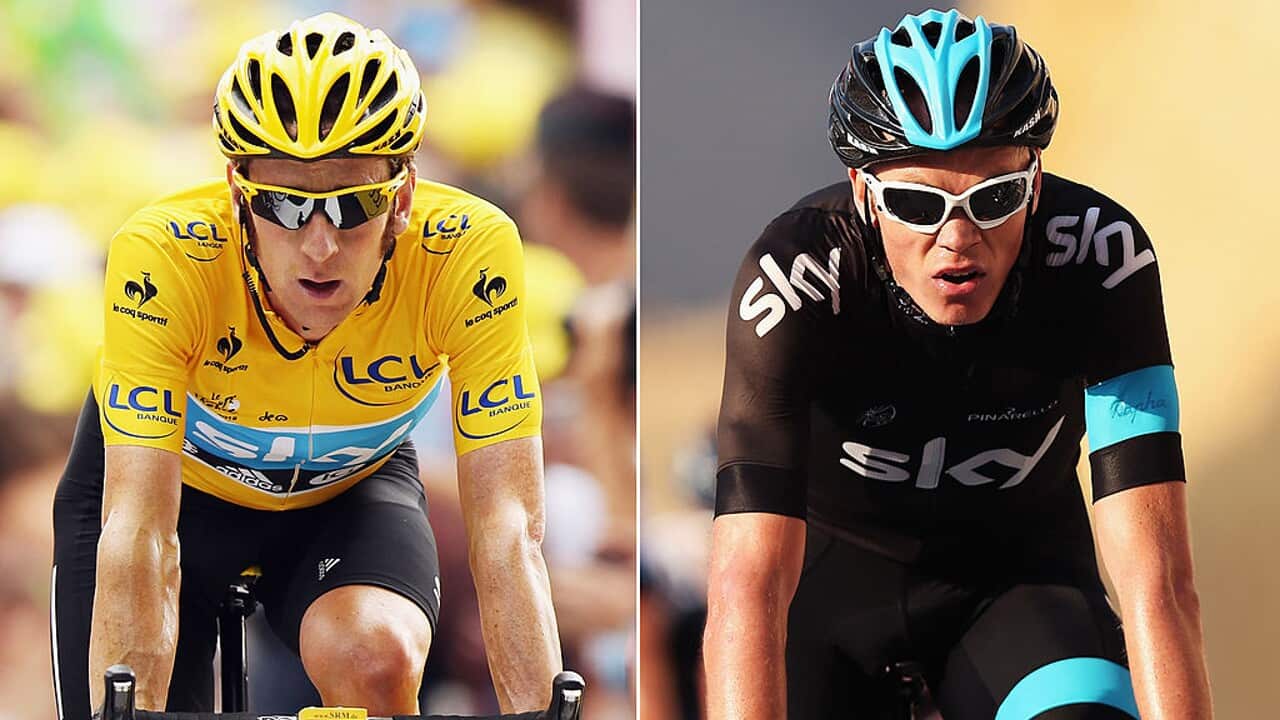 Bradley Wiggins and Chris Froome of Team Sky at the 2012 Tour de France