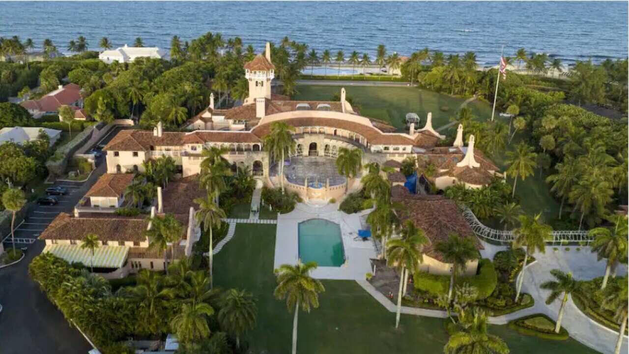 An aerial view of former President Donald Trump's Mar-a-Lago estate is seen on Wednesday, 10 August 2022, in Palm Beach, Florida. FBI agents took away with them a significant amount of classified files after the raid, which ignited a political firestorm in an already bitterly divided country.