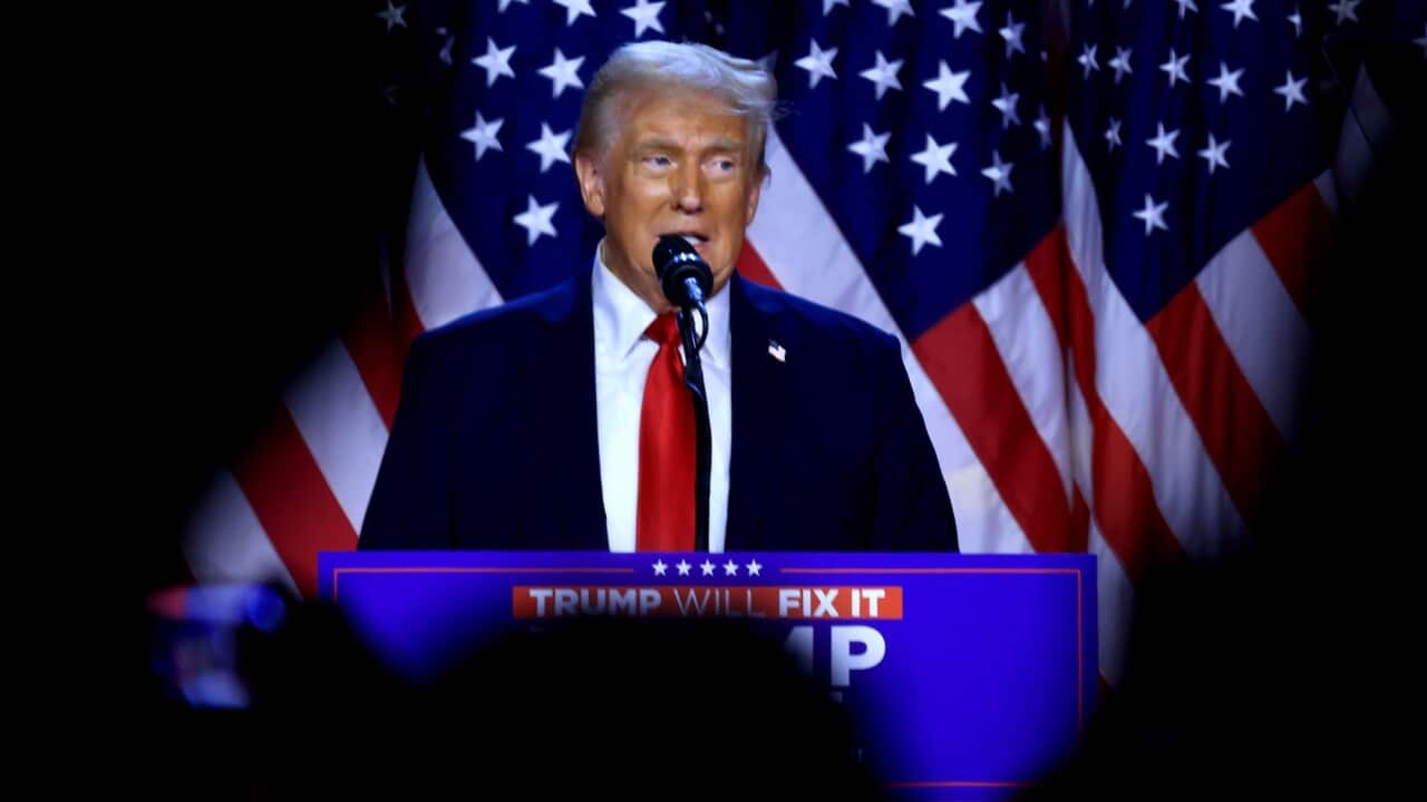 Republican presidential candidate Trump reacts to elections results