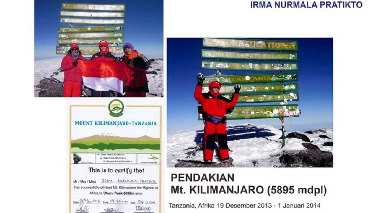 Nungky and her fellow mountaineers at the summit of Mt. Kilimanjaro, Dec 2013.