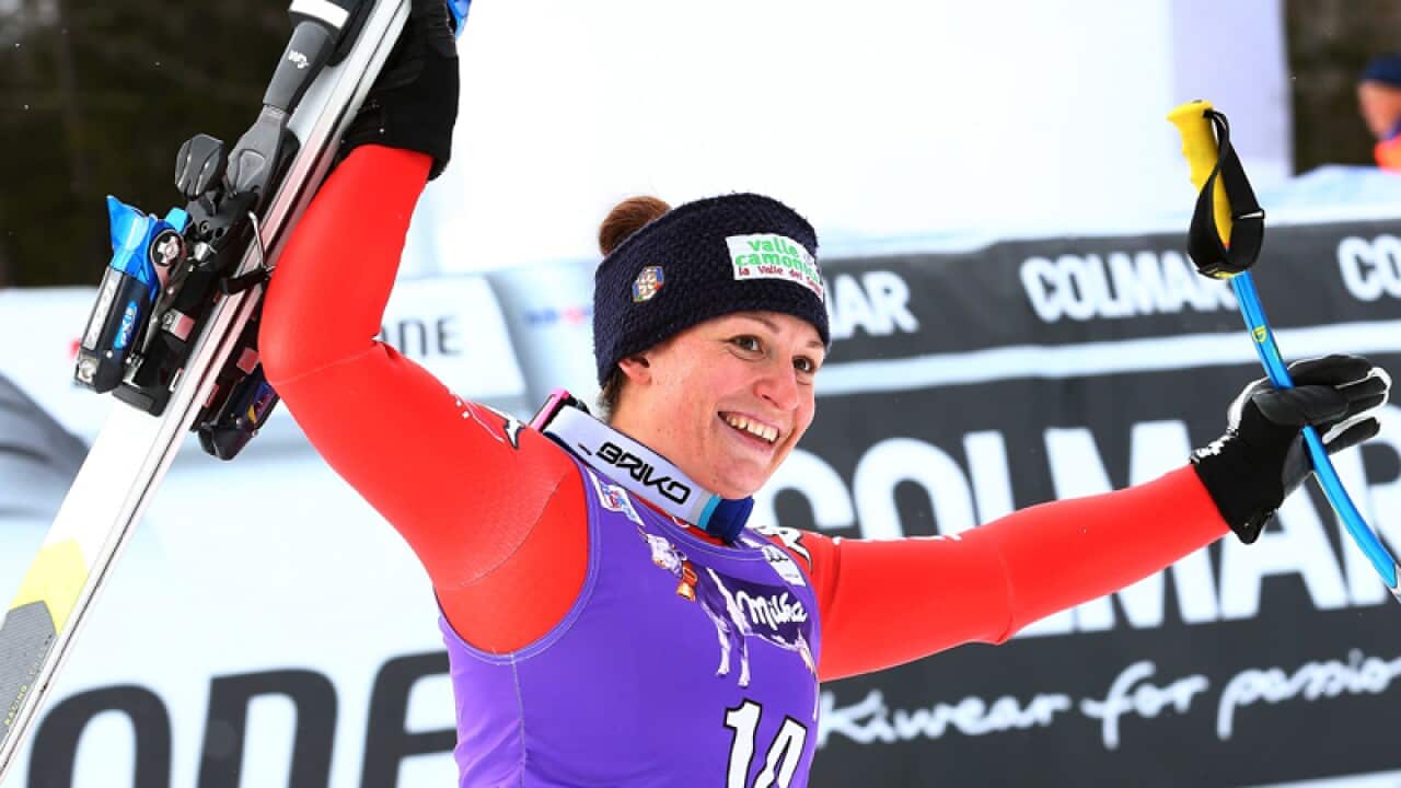 Elena Fanchini, of Italy, celebrates