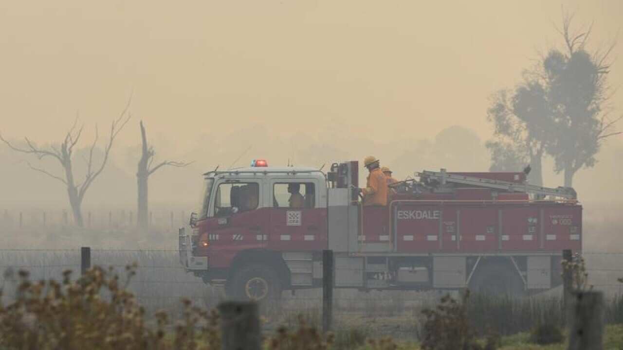 A CFA crew is seen on the Bunyip side of the Princes Highway.
