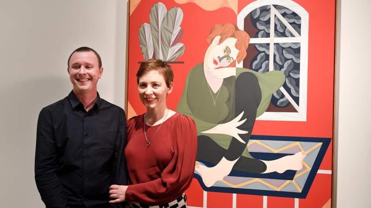 2017 Archibald Prize winner Mitch Cairns with his wife
