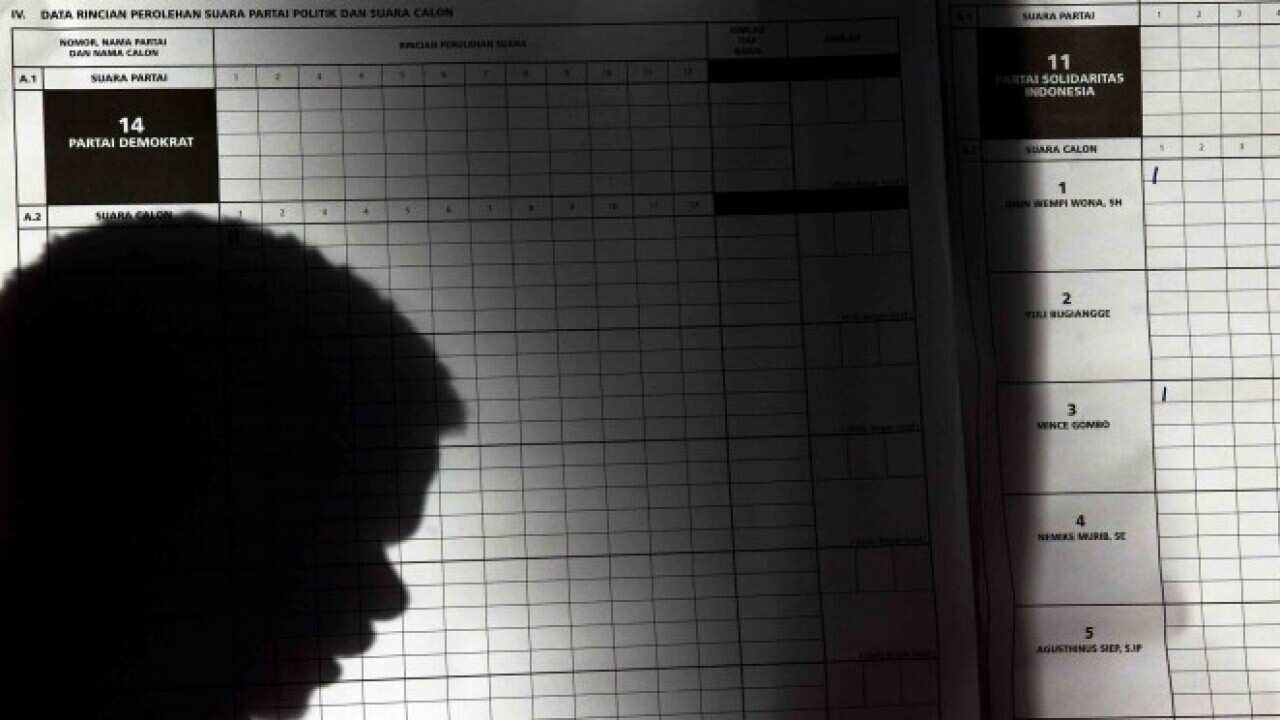 An electoral worker counts votes for the 2019 election.