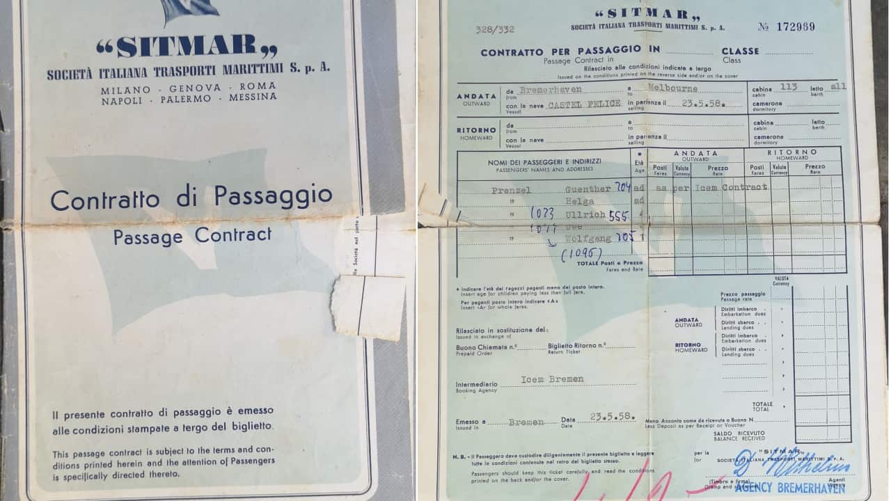 Helgas Schiffskarte nach Australien