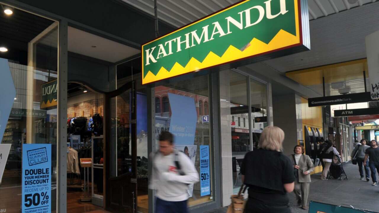 Pedestrians walk by the Kathmandu shop in Melbourne