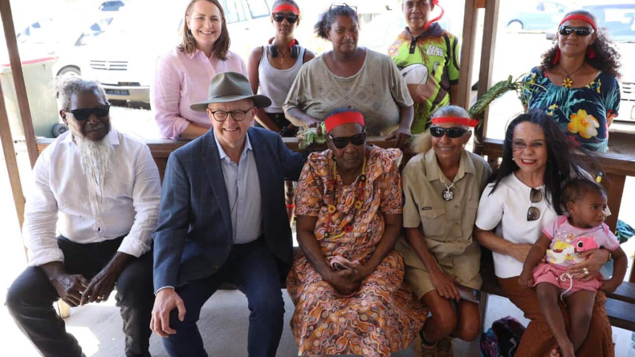 Anthony Albanese visiting the Torres Strait with Linda Burney and Nita Green to discuss the Voice to Parliament. (AAP).jpg