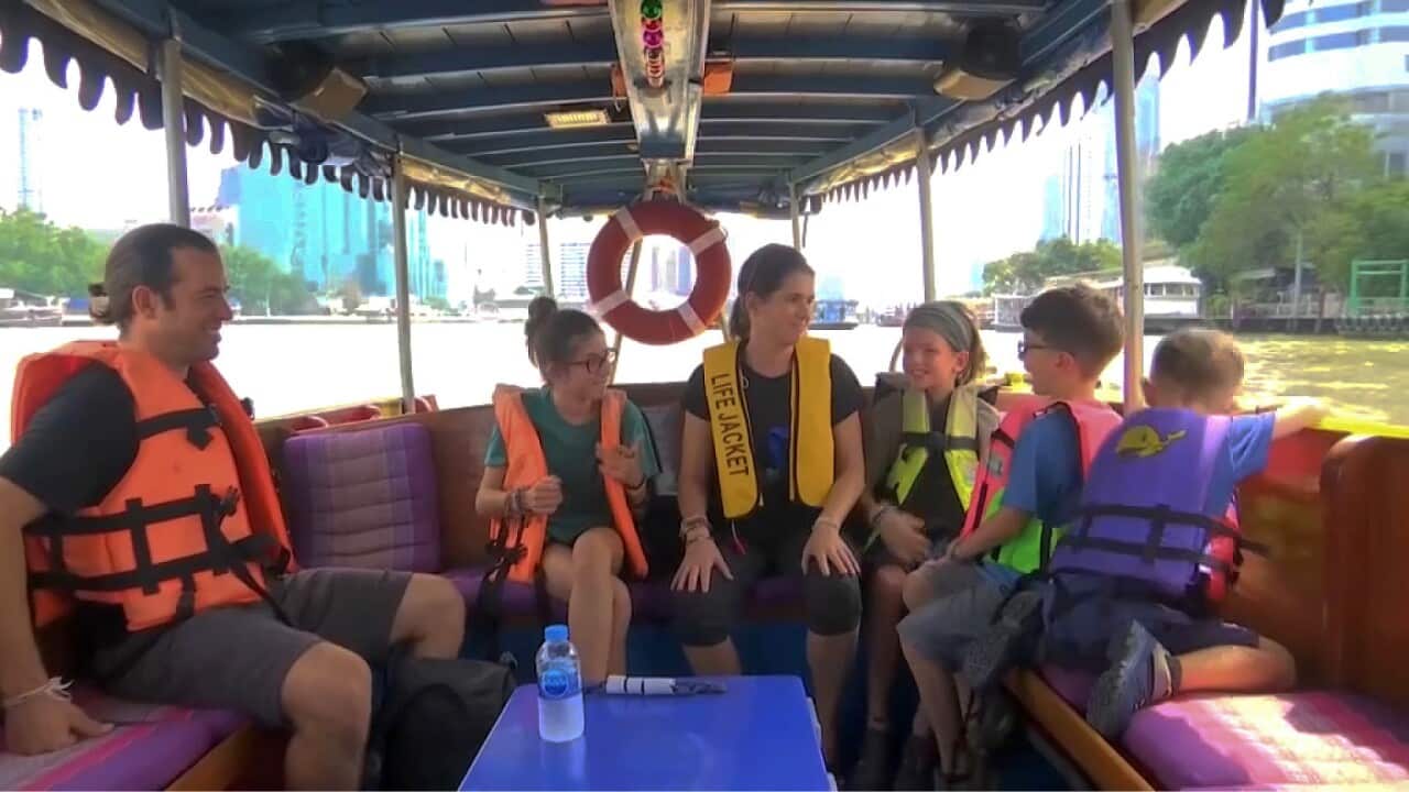 The family exploring the waterways of Bangkok